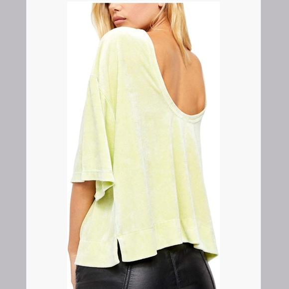 NWT Free People We the Free oversized crop velvet tee neon lime size small - Picture 9 of 9